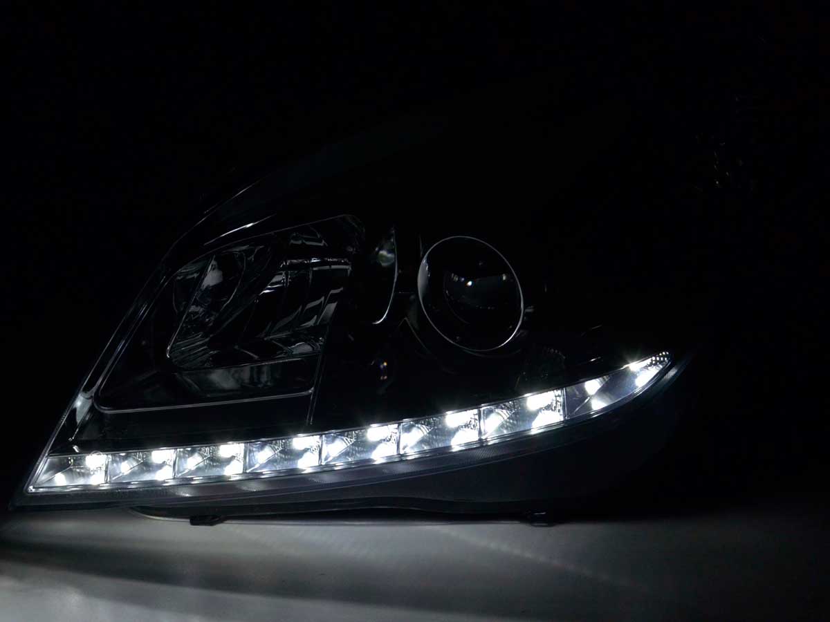 Scheinwerfer Set Daylight LED Tagfahrlicht Opel Astra H 2004-2009 chrom Scheinwerfer Set Daylight LED Tagfahrlicht Opel Astra H 2004-2009 chrom